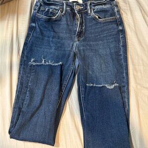 Velvet Blue Skinny Jeans with Distressed Details